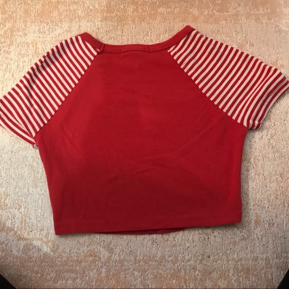 UO Truly Madly Deeply Striped Red Crop Top - Picture 3 of 4